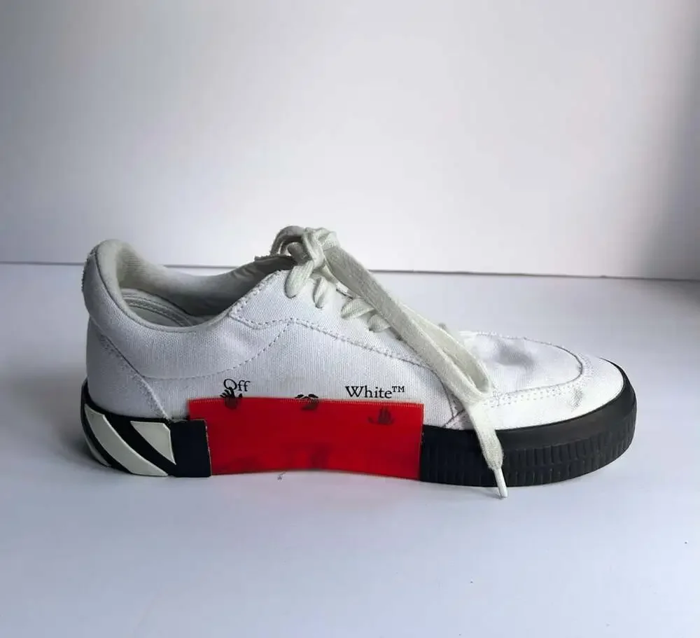 Off-White Low Vulcanized Canvas Sneakers White Green Size 9.5